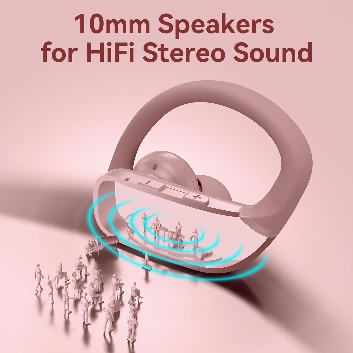 Ear Buds Wireless Earbuds Bluetooth Headphones with 80H Playtime LED Display Case, Over-Ear Hook with Mic, Stereo Sound, Easy Button Controls, Sports Earphones for Running Workout Gym Pink