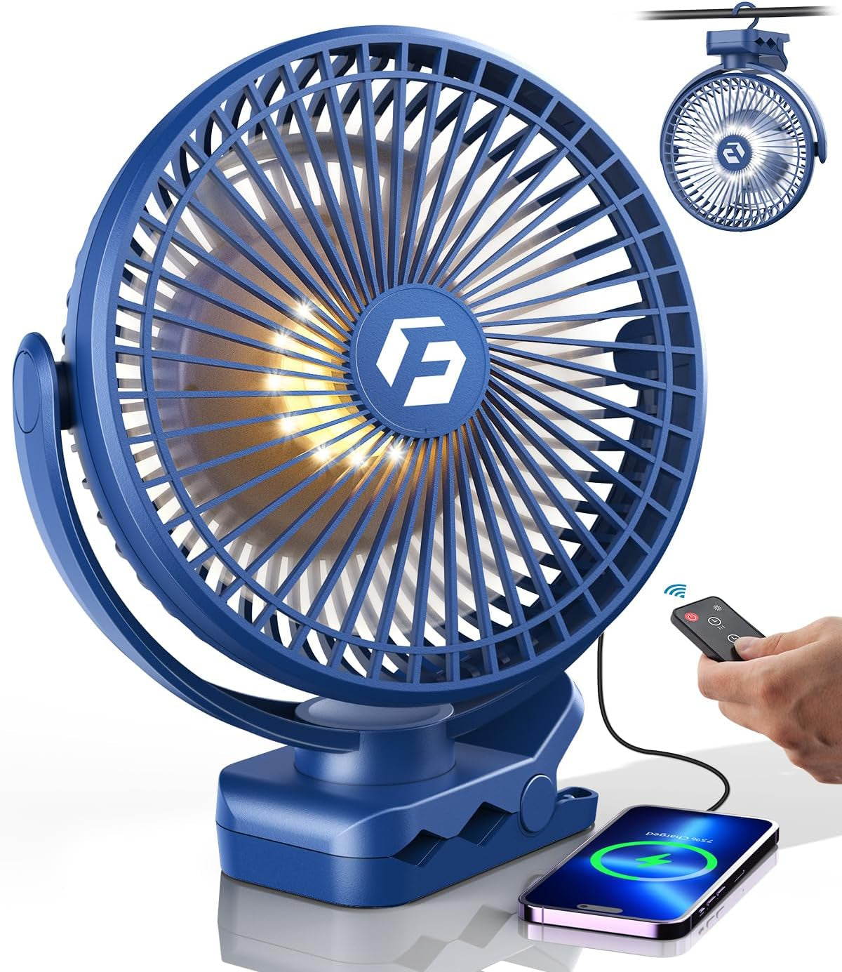 8-Inch Clip on Fan - 20000Mah Portable Fan Battery Rechargeable with 3 Speeds and Strong Airflow, USB Fan Small Desk Fan Personal Quiet Fan for Office, Stroller, Bedroom, Camping, Gifts for Men