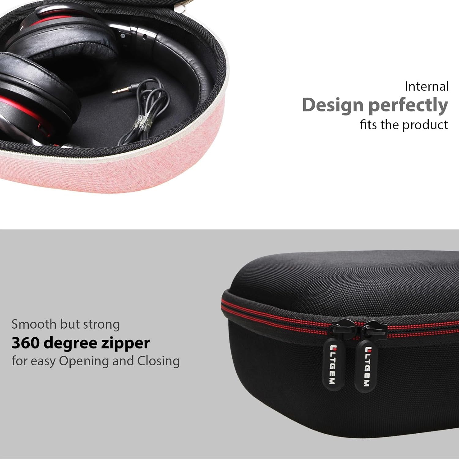 Headphone Headset Case Compatible with Audio-Technica Ath-M20X/Jbl/Raycon/Soundcore Anker/Sony/Beats/Jlab/Tozo/Logitech/Beribes/Kvidio Headphones, Large Headphone Case Hard Shell(Black+Grey)