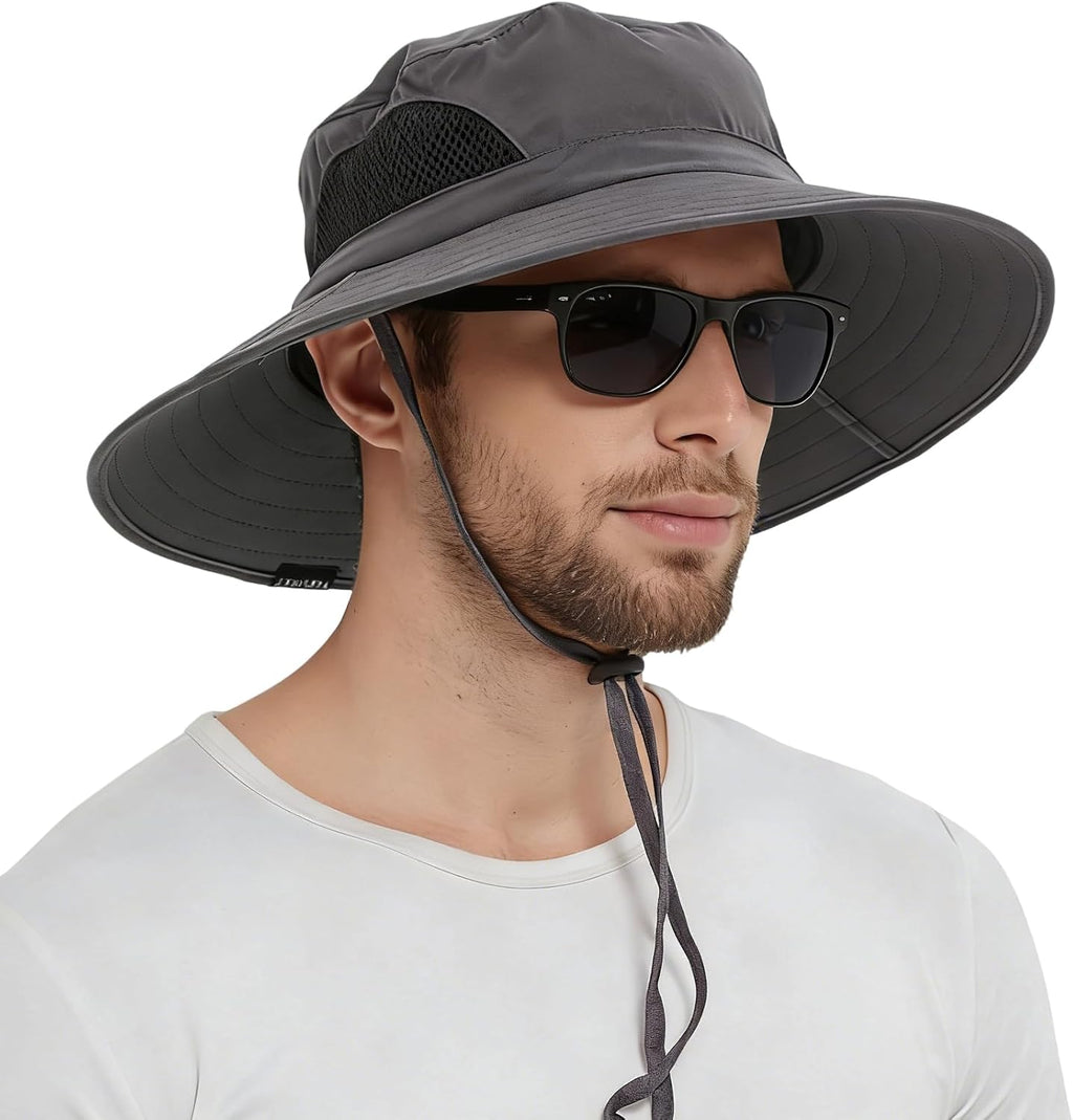 Wide Brim Sun Bucket Hat, Waterproof Boonie Hat for Men & Women | UPF 50+ UV Protection, Adjustable Fit, Chin Strap & Sweatband, Foldable Durable for Fishing Hiking Garden Beach