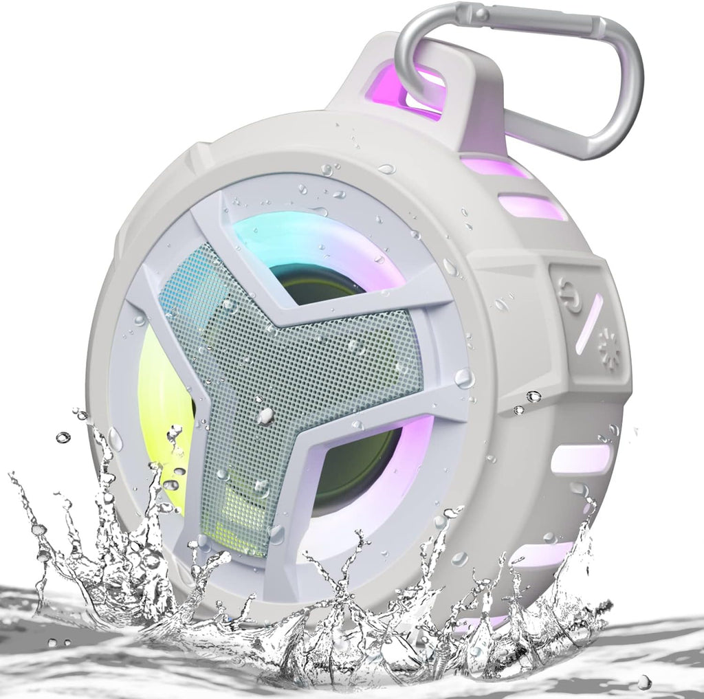 Bluetooth Shower Speaker, Portable Bluetooth Speakers, IP67 Waterproof Wireless Speaker with LED Light, Floating, 2000Mah, True Wireless Stereo for Kayak, Beach, Gifts for Unisex -Black