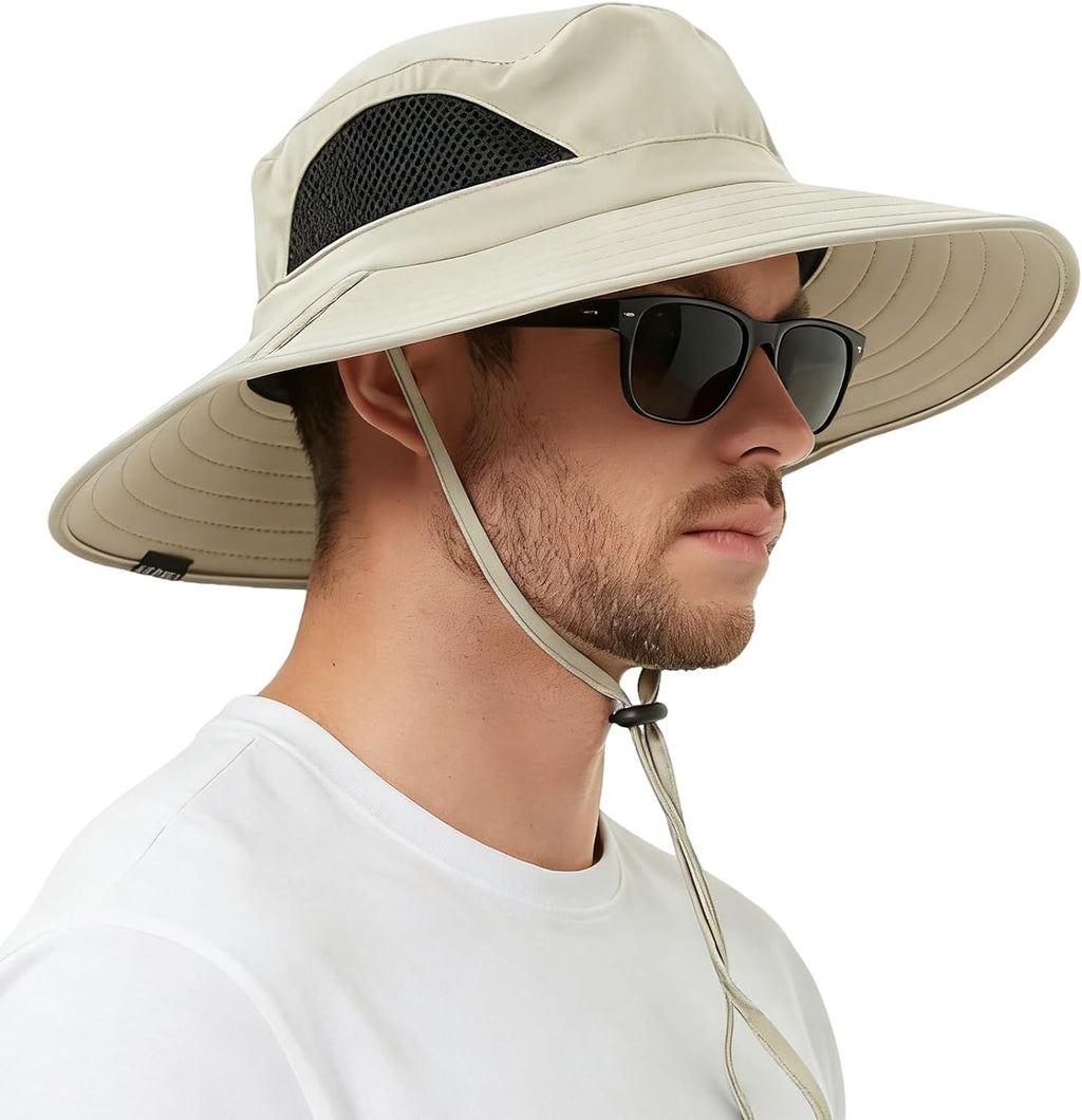 Wide Brim Sun Bucket Hat, Waterproof Boonie Hat for Men & Women | UPF 50+ UV Protection, Adjustable Fit, Chin Strap & Sweatband, Foldable Durable for Fishing Hiking Garden Beach