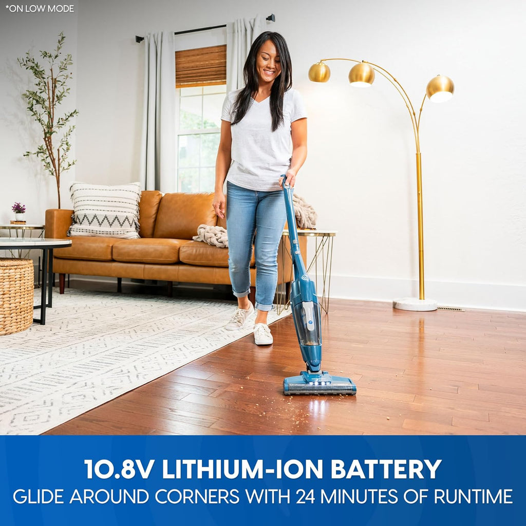 Portable 10.8V 2-In-1 Cordless Stick Lightweight Vacuum Cleaner with 2-Speed Power Control and LED Headlight for Hardwood Floor, Carpet & Pet Hair, Blue