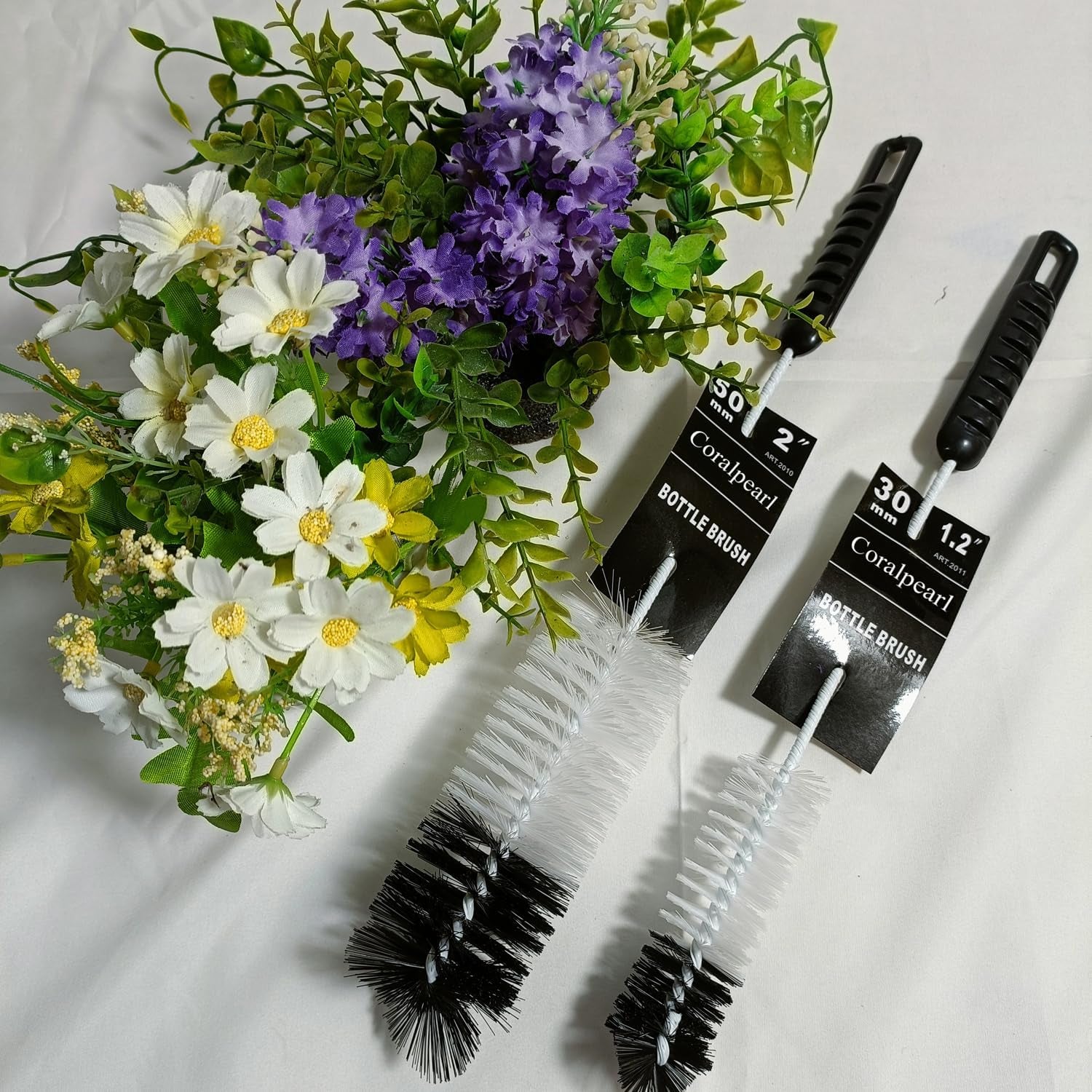Bottle Brushes Thin Long Handle X 2, Utility Skinny Wire Cleaner Set Big Small, Bendable Flexible for Cleaning Narrow Neck Water, Beer, Wine, Baby Bottles, Pipes, Tubes, Hoses, and Flasks