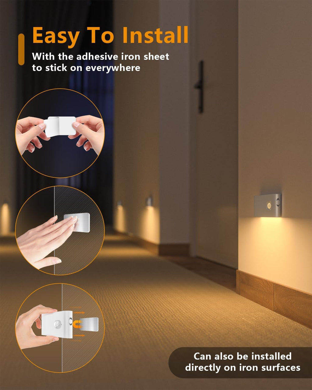 Motion Sensor Night Light, Rechargeable Stair Lights Indoor, Warm White Motion Sensor Light Indoor, Battery Operated Night Light for Hallway, Stairway, Bathroom, Bedroom, Kitchen, 6 Pack