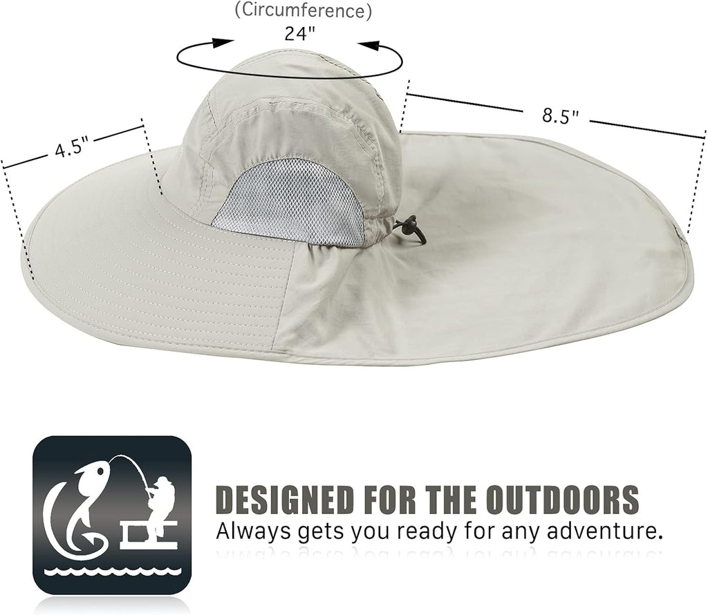 Outdoor Sun Hat for Men with 50+ UPF Protection Safari Cap Wide Brim Fishing Hat with Neck Flap, for Dad…