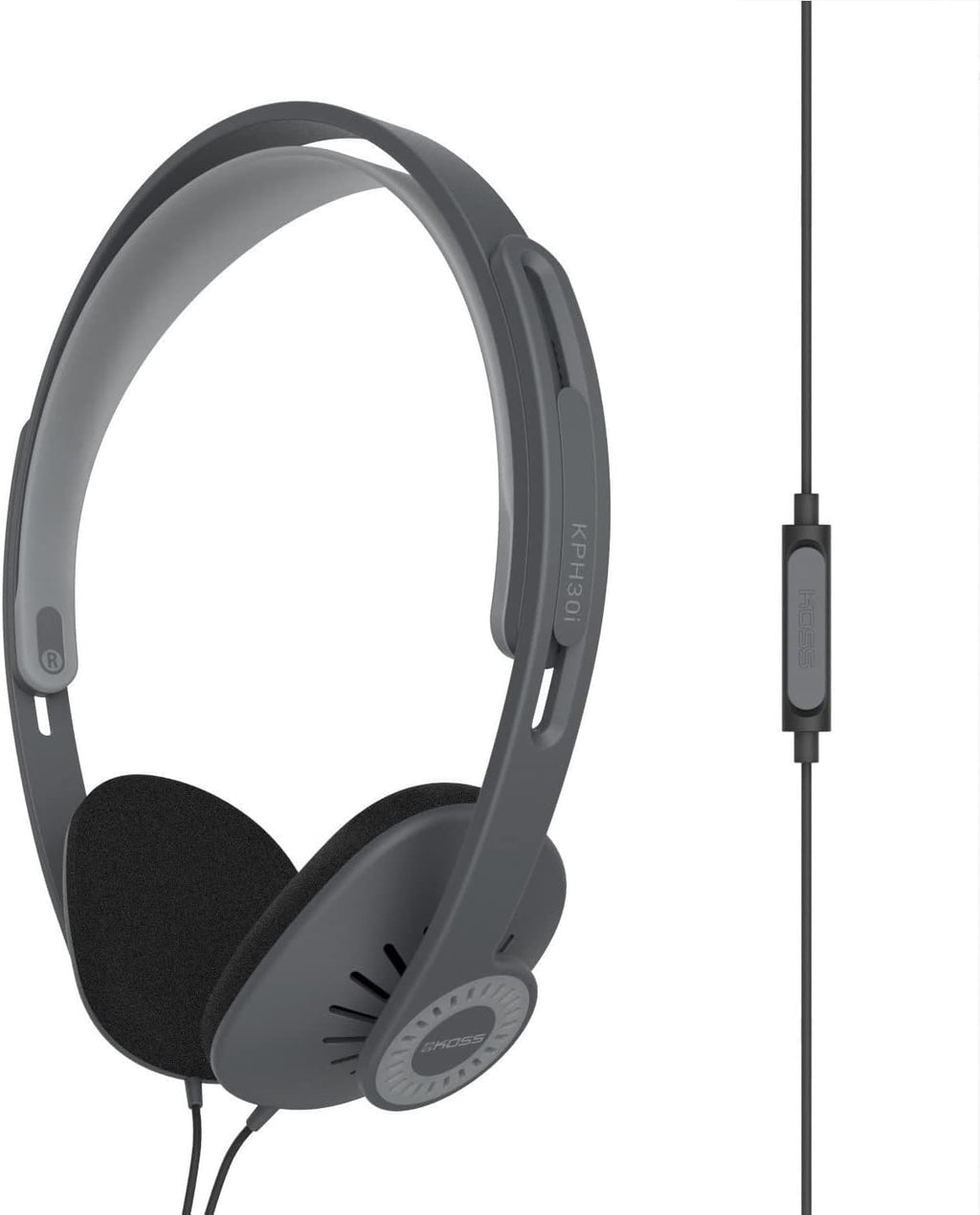 Kph30Ik Retro Style On-Ear Headphones, In-Line Microphone and Touch Remote Control, D-Profile Design, Wired with 3.5Mm Plug, Dark Grey and Black
