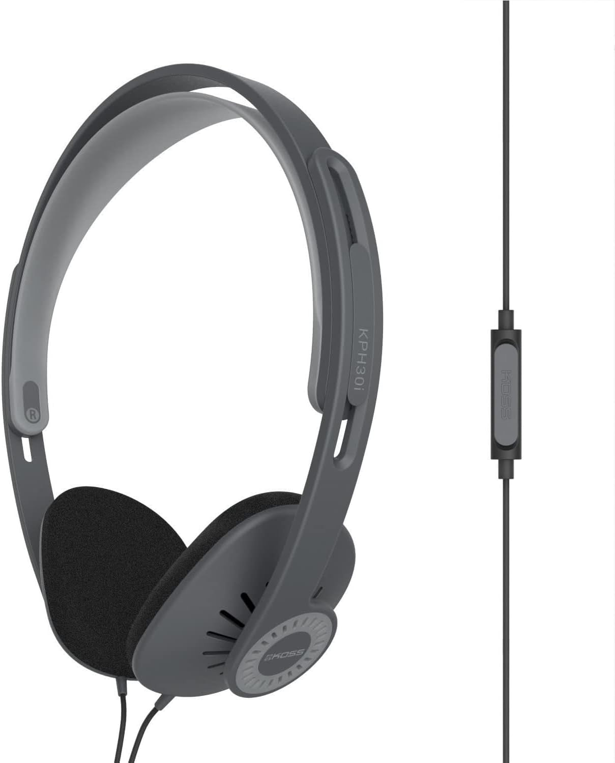 Kph30Ik Retro Style On-Ear Headphones, In-Line Microphone and Touch Remote Control, D-Profile Design, Wired with 3.5Mm Plug, Dark Grey and Black