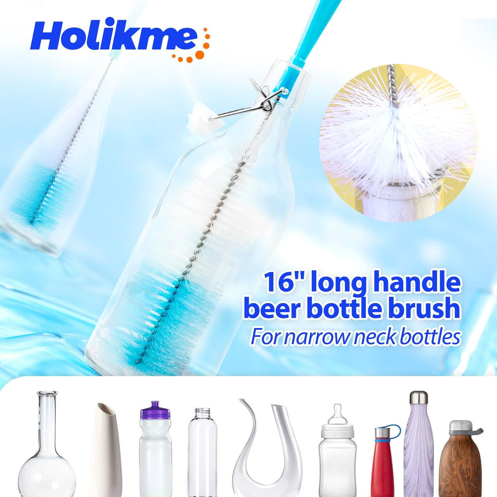 Bottle Brush Tube Cleaning Lab Set with Long Handle, Cup Cleaner for Washing Narrow Neck Beer Wine Decanter Pipes Lids Sinks Cap Covers, White