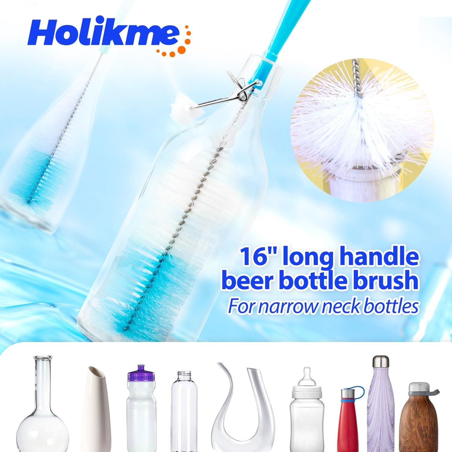 Bottle Brush Tube Cleaning Lab Set with Long Handle, Cup Cleaner for Washing Narrow Neck Beer Wine Decanter Pipes Lids Sinks Cap Covers, White