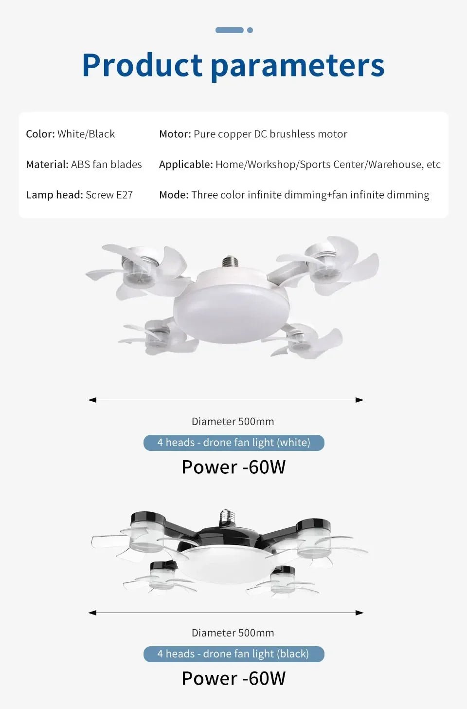 E27 2-in-1 Drone Design Ceiling Fan Light