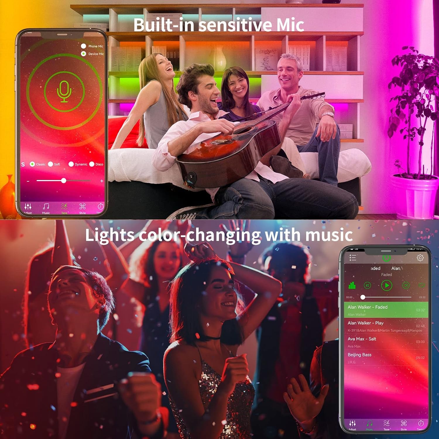 100Ft Led Strip Lights RGB Music Sync Color Changing Led Lights with Smart App Control Remote Led Lights for Bedroom Room Lighting Flexible Home Décor