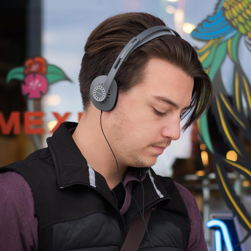 Kph30Ik Retro Style On-Ear Headphones, In-Line Microphone and Touch Remote Control, D-Profile Design, Wired with 3.5Mm Plug, Dark Grey and Black