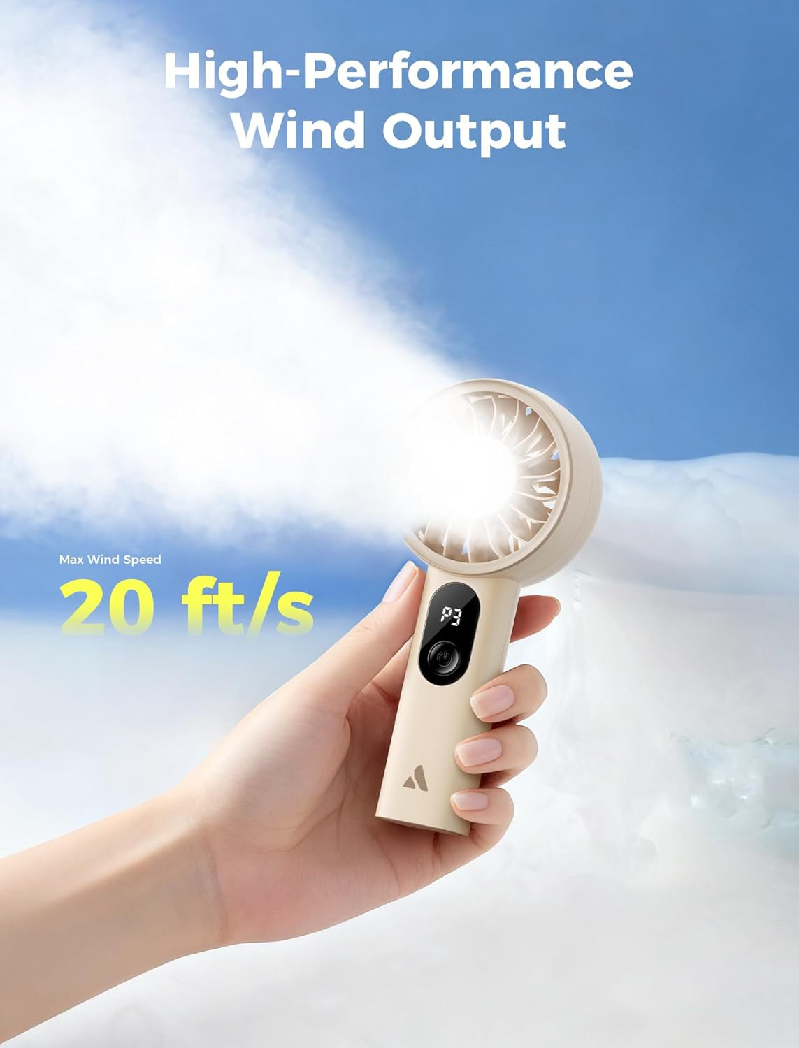 Mighty Portable Fan, Powerful Handheld Fan, USB Rechargeable [10H Max Cooling Time], Mini Personal Battery Powered, Pocket for Travel, Summer, Gifts for Women, Girls -Beige