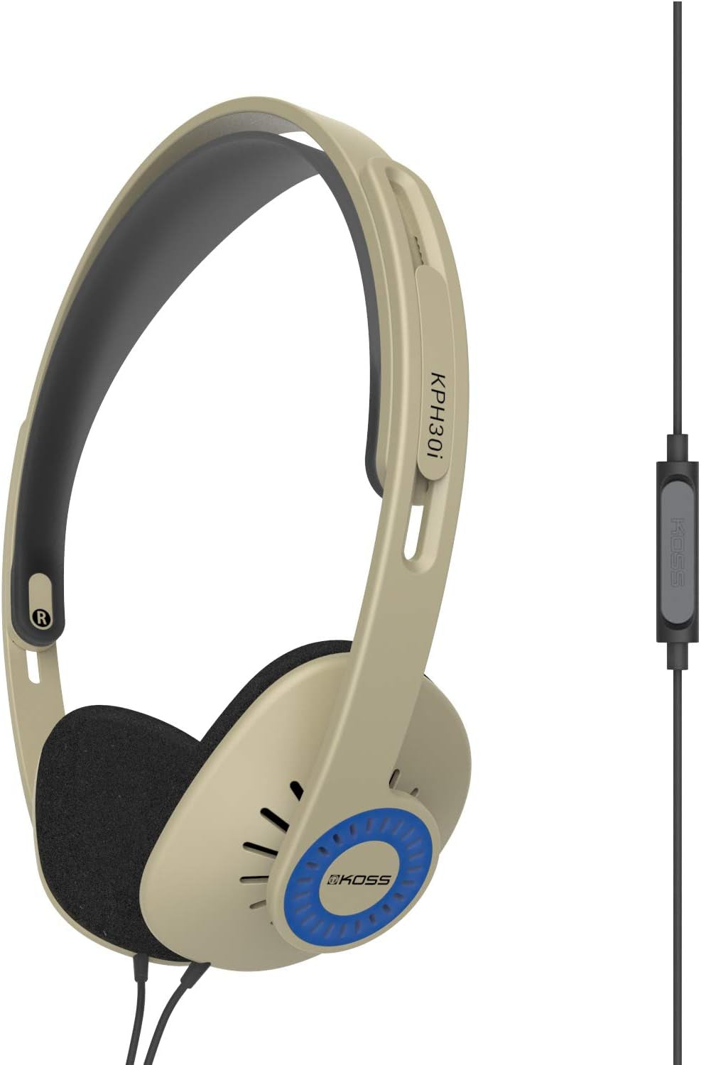 Kph30Ik Retro Style On-Ear Headphones, In-Line Microphone and Touch Remote Control, D-Profile Design, Wired with 3.5Mm Plug, Dark Grey and Black