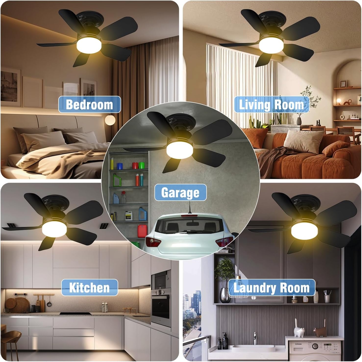 20" Socket Fan Light with Remote, 30W 2000 Lumens, 3 Colors 3000-6000K Small Ceiling Fans with Lights 6 Speed Wind Light Bulb Fan for Bedroom, Living Room, Kitchen, Laundry Room