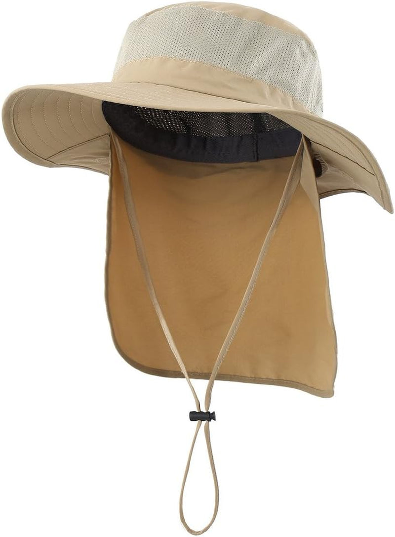 Outdoor UPF50+ Mesh Sun Hat Wide Brim Fishing Hat with Neck Flap Sun Hat for Men Women