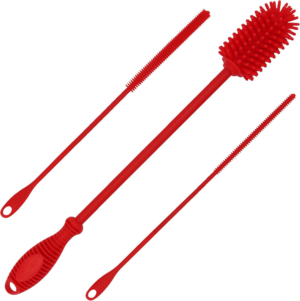 Silicone Bottle Brush with 2 Straw Cleaners - 12.5” Water Bottle Cleaner Brush for Yeti, Hydro Flask, Owala, Stanley, Baby Bottles, Glassware, Vases & Narrow Neck Containers - Orange