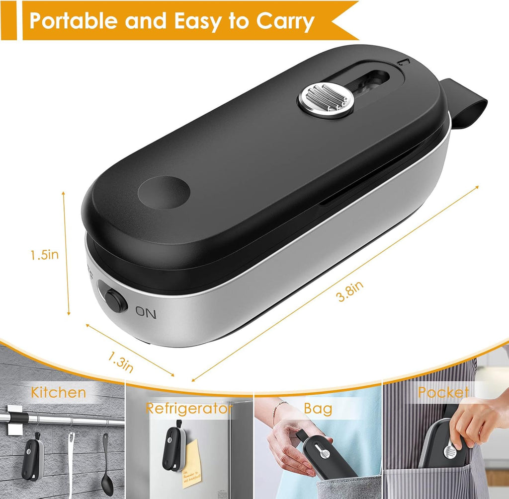 Mini Bag Sealer, 2 in 1 Bag Sealer Heat Seal with Cutter, Portable Vacuum Sealer Handheld Bag Resealer Machine with Lanyard for Plastic Bags Food Snack Storage (Batteries Included)