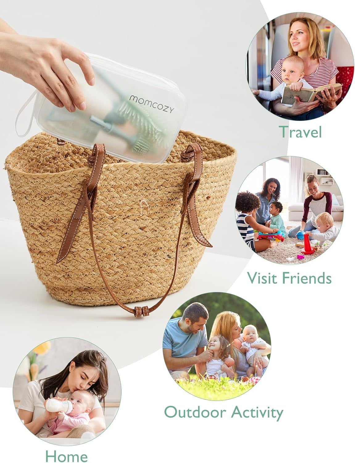 Bottle Brush Kit with Push-Press Foam Design - Newborn Essentials Gift, Portable Cleaning Tool for Home & Travel, Baby Bottle Cleaner Brush for Breast Pumps & Nipples, Green