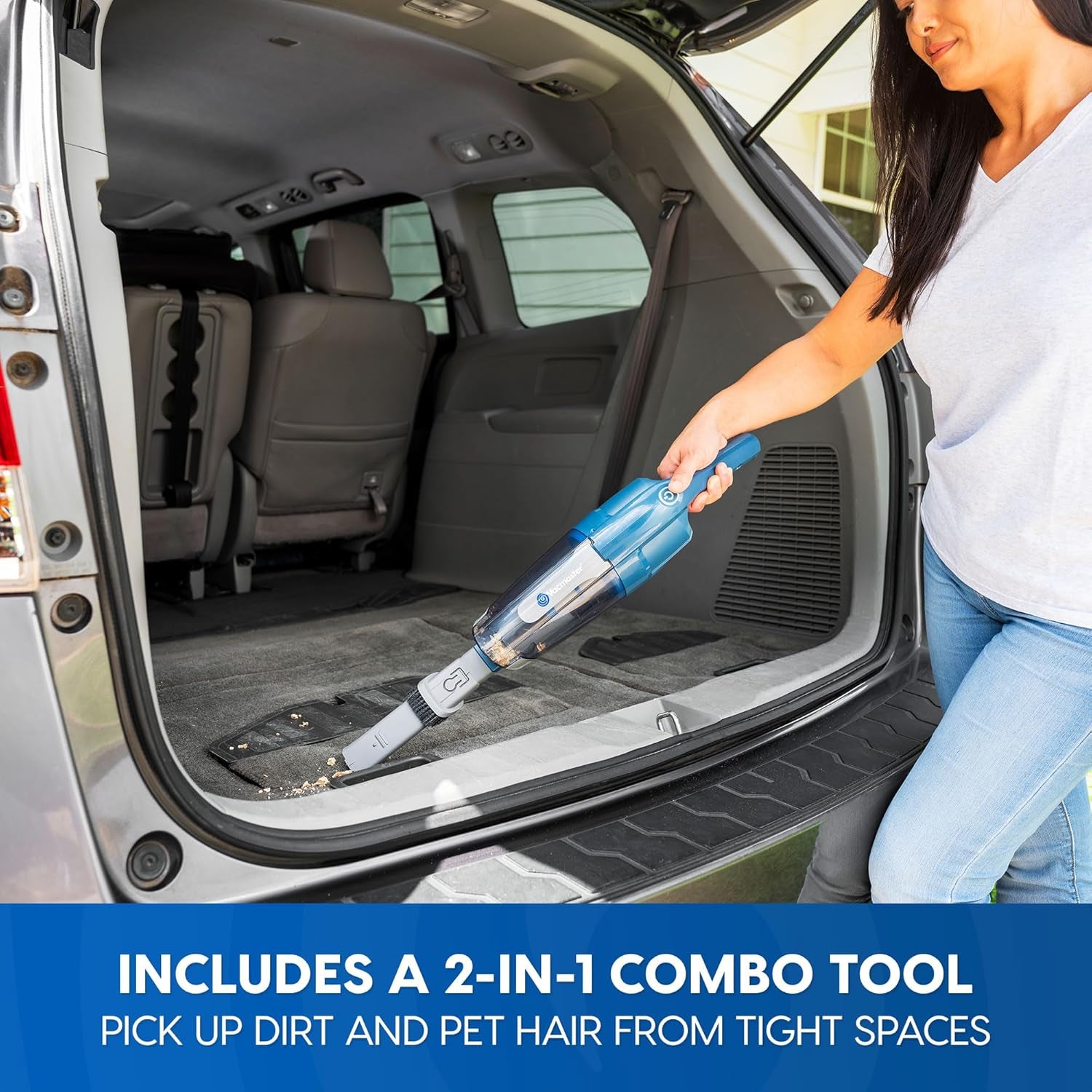 Portable 10.8V 2-In-1 Cordless Stick Lightweight Vacuum Cleaner with 2-Speed Power Control and LED Headlight for Hardwood Floor, Carpet & Pet Hair, Blue