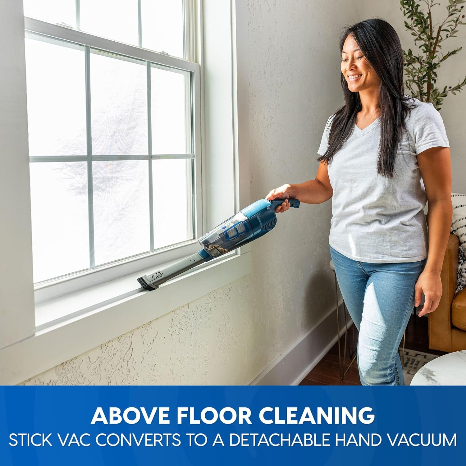 Portable 10.8V 2-In-1 Cordless Stick Lightweight Vacuum Cleaner with 2-Speed Power Control and LED Headlight for Hardwood Floor, Carpet & Pet Hair, Blue