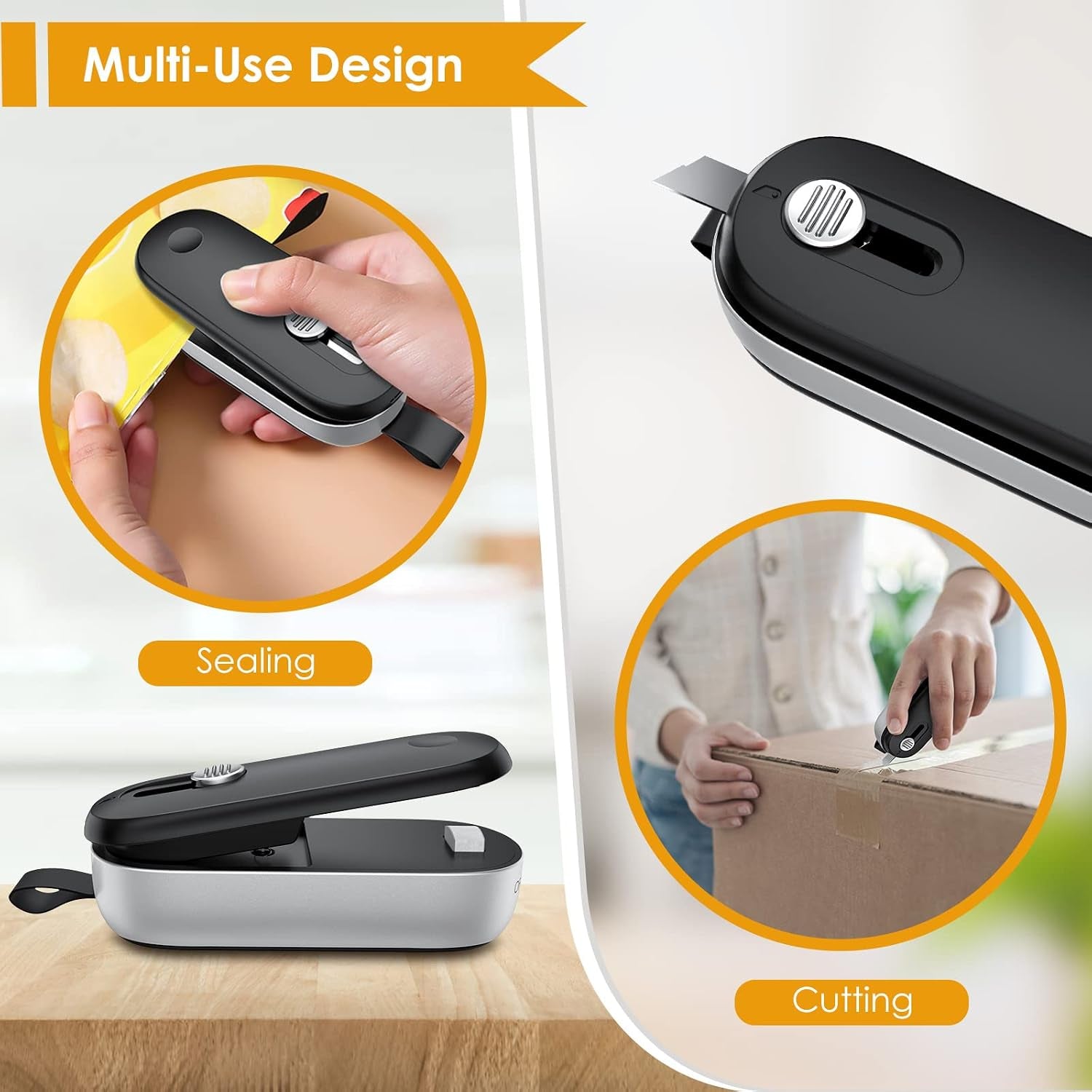 Mini Bag Sealer, 2 in 1 Bag Sealer Heat Seal with Cutter, Portable Vacuum Sealer Handheld Bag Resealer Machine with Lanyard for Plastic Bags Food Snack Storage (Batteries Included)