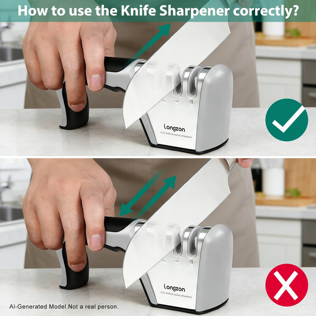 5-In-1 Knife Sharpener 4 Stage with Cut-Resistant Glove, Quickly Sharpens & Restores Dull Blades, Easy & Safe for Home Kitchen Use, Fits Most Knives and Scissors, Black+Silver