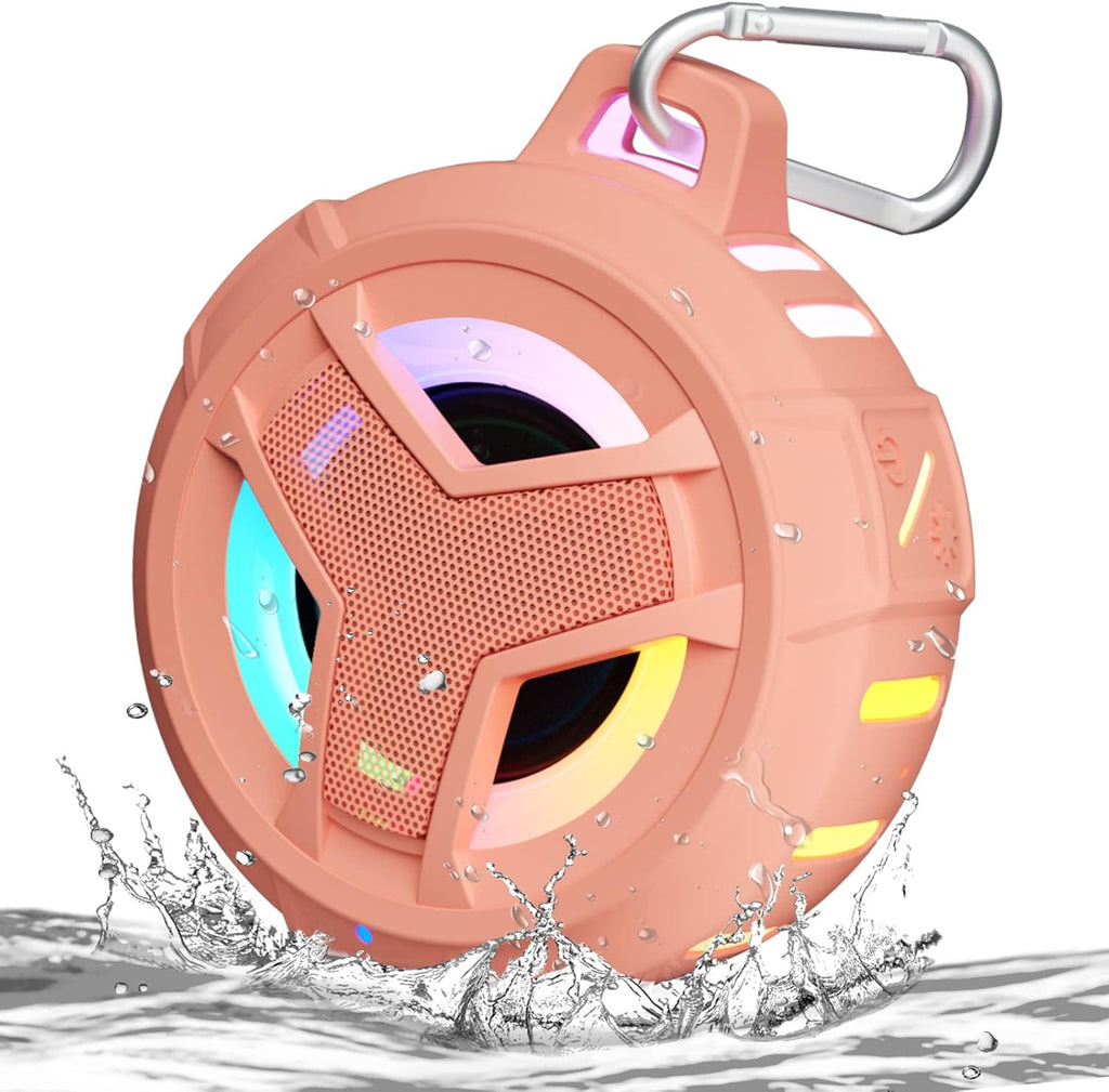 Bluetooth Shower Speaker, Portable Bluetooth Speakers, IP67 Waterproof Wireless Speaker with LED Light, Floating, 2000Mah, True Wireless Stereo for Kayak, Beach, Gifts for Unisex -Black