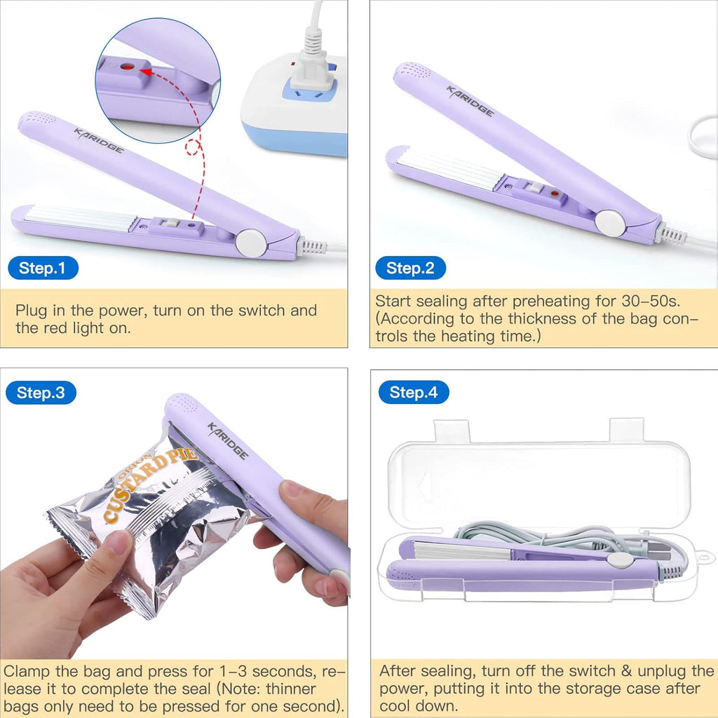 Chip Bag Sealer Mini, Handheld Heat Sealer for Chip Bags and Mylar Bags, Portable Bag Resealer for Food Storage - Purple