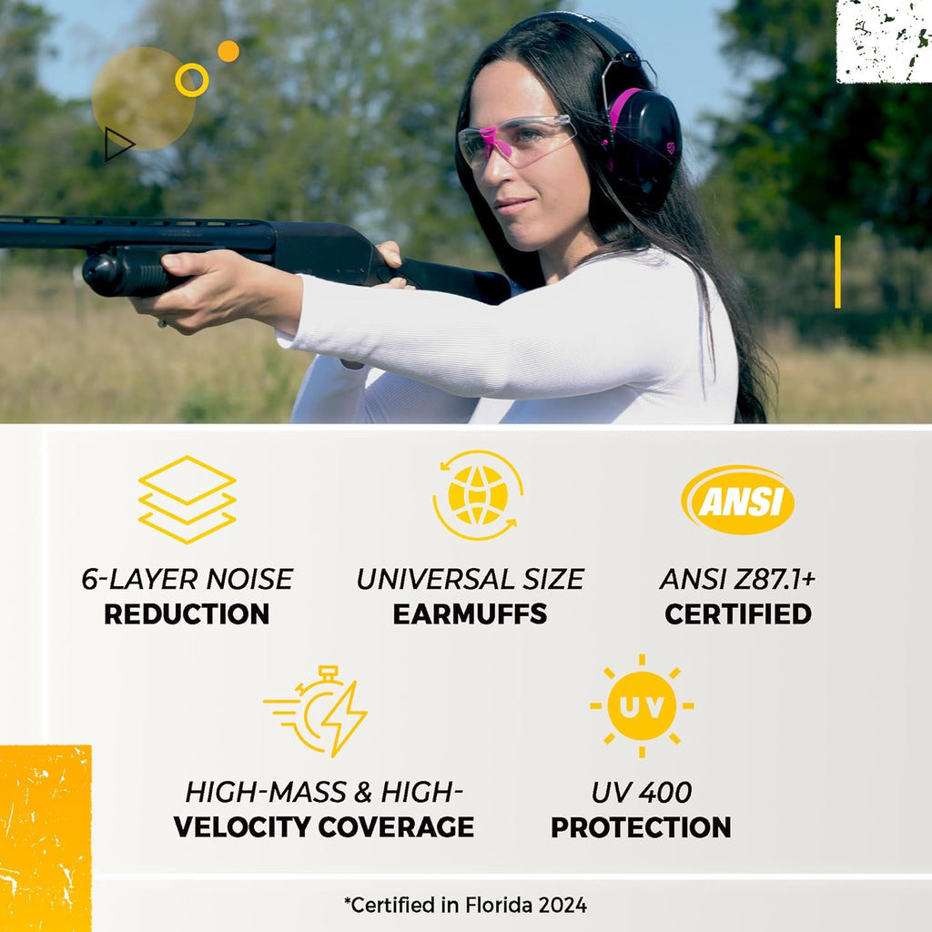 All-In-One Shooting Ear Protection - Comfort+ NRR 28 Earmuffs, Glasses & Earplugs + Carry Case